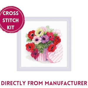 RIOLIS Counted Cross Stich Kit 1824 Merci, Embroidery Kit with a Gorgeous Colorful Poppy Bouquet in a Box, Flower Themed Cross Stitch Art
