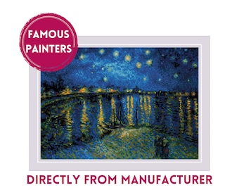RIOLIS Counted Cross Stitch Kit 1884 Starry Night Over the Rhone after Van Gogh&#39;s Painting, Embroidery Kit with a Beautiful Night Painting