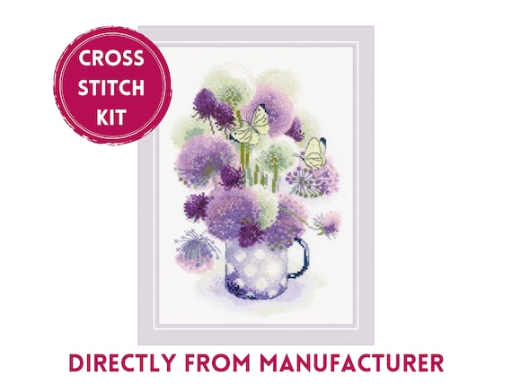 RIOLIS Purple Allium Cross Stitch Kit - 8.25x11.75 Inch Embroidery Kit For Beginners & Advanced