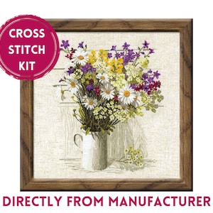 RIOLIS Counted Cross Stitch Kit 924 Wildflowers, Embroidery Kit with a Beautiful Bouquet of Wildflowers, Cross Stitch Art on Flaxen Fabric