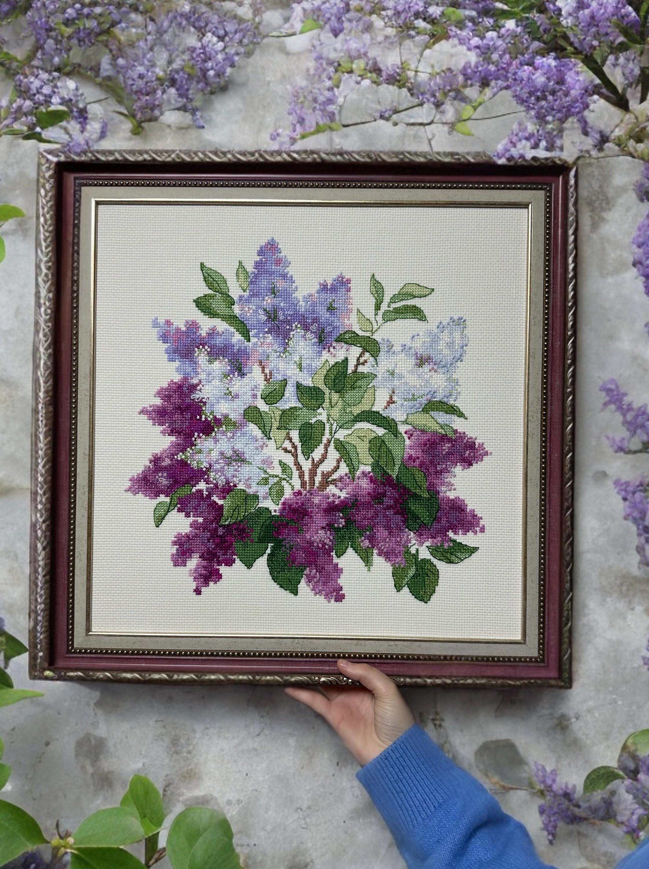 Kit Broderie Point De Croix RIOLIS 'Bouquet De Lilas' - 20x20 Cm - Toile Et Laine Fournies - 3