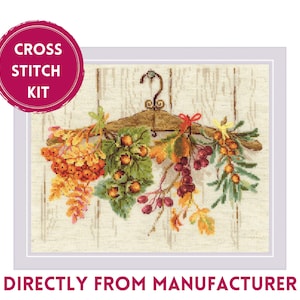 RIOLIS Counted Cross Stitch Kit 2037 Gifts of Autumn, Embroidery Kit with Gorgeous Autumn Bouquet, Floral Cross Stitch Art on Flaxen Fabric