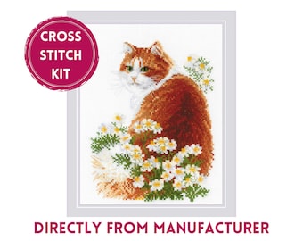 Kit Point De Croix Riolis Ginger Meow - Chat Gingembre, 24x30cm, Niveau Moyen