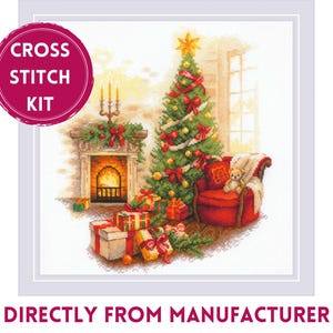 RIOLIS Counted Cross Stitch Kit 2265 Christmas Serenity, Embroidery Kit with a Cozy Room with a Decorated Christmas Tree and Presents