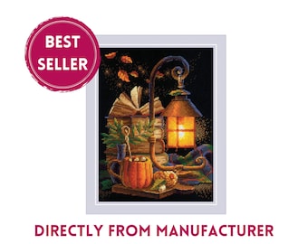 RIOLIS Counted Cross Stitch kit 2146 Cozy Autumn, Embroidery Kit with Autumn Evening, Halloween Themed Cross Stitch Art