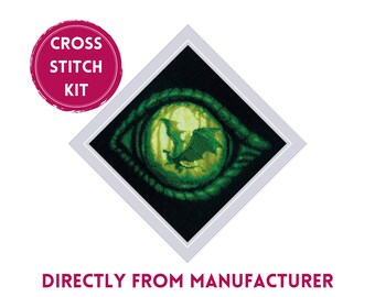RIOLIS Korsstygnskit 2162 Draköga, Broderikit med grönt draköga, Korsstygnskonst med drakögatema