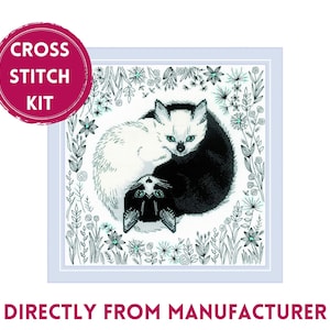 Kit de punto de cruz contado RIOLIS 2150 Yin y Yang, kit de bordado con dos adorables gatitos, arte de punto de cruz con temática de gatos