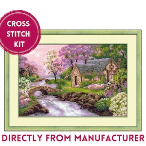RIOLIS Counted Cross Stitch Kit 1098 Spring View, Embroidery Kit with a Gorgeous Colorful Spring Landscape, Spring Themed Cross Stitch Art