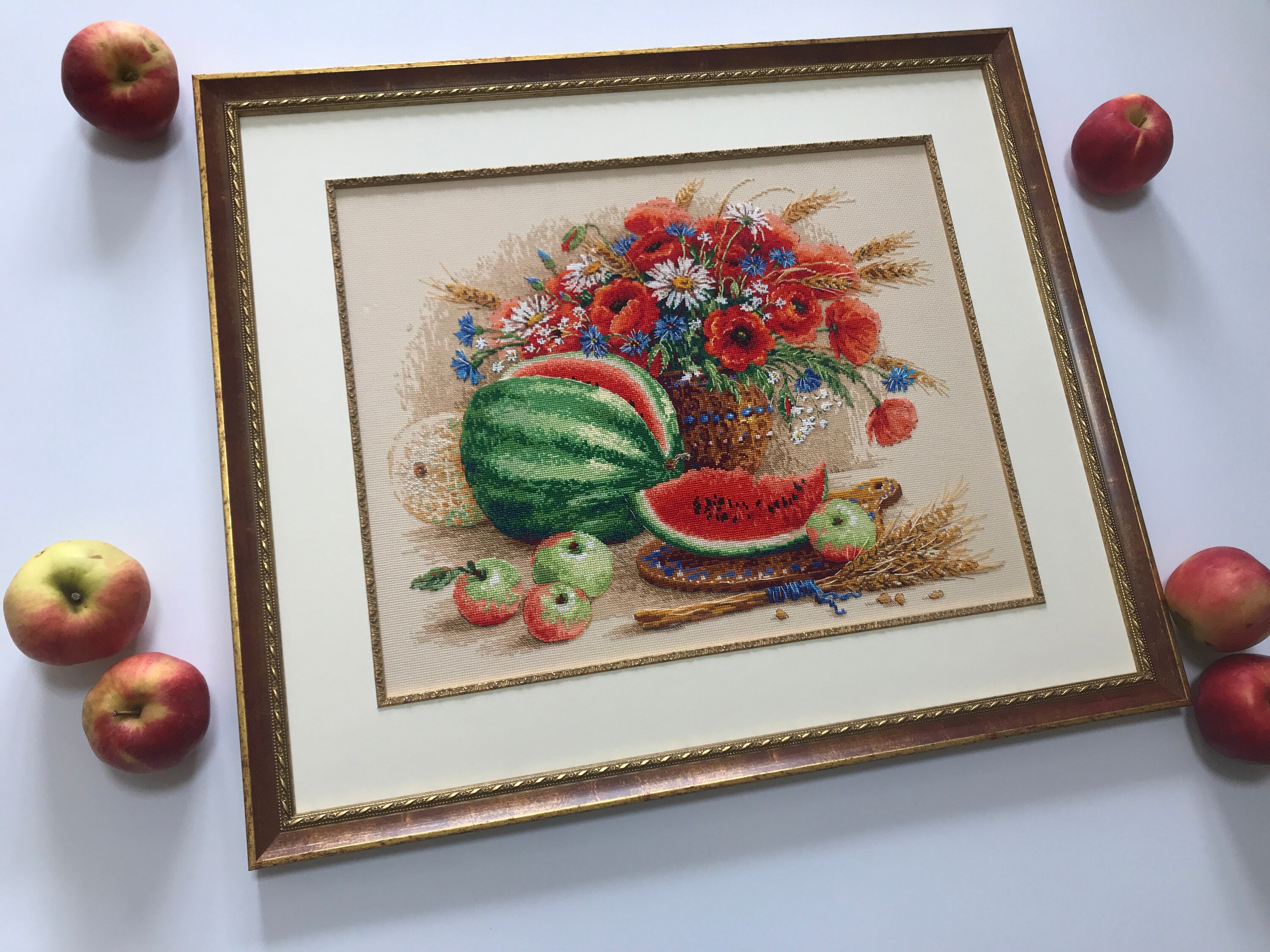 Riolis Kreuzstich Set „Stillleben Mit Wassermelone“ – 40x40 Cm, AIDA 14 Ct, 35 Farben, Inkl. Garn & Nadel