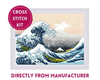 RIOLIS Counted Cross Stitch Kit 2186 The Great Wave off Kanagawa after K. Hokusai Artwork, Embroidery Kit after the Famous Painting