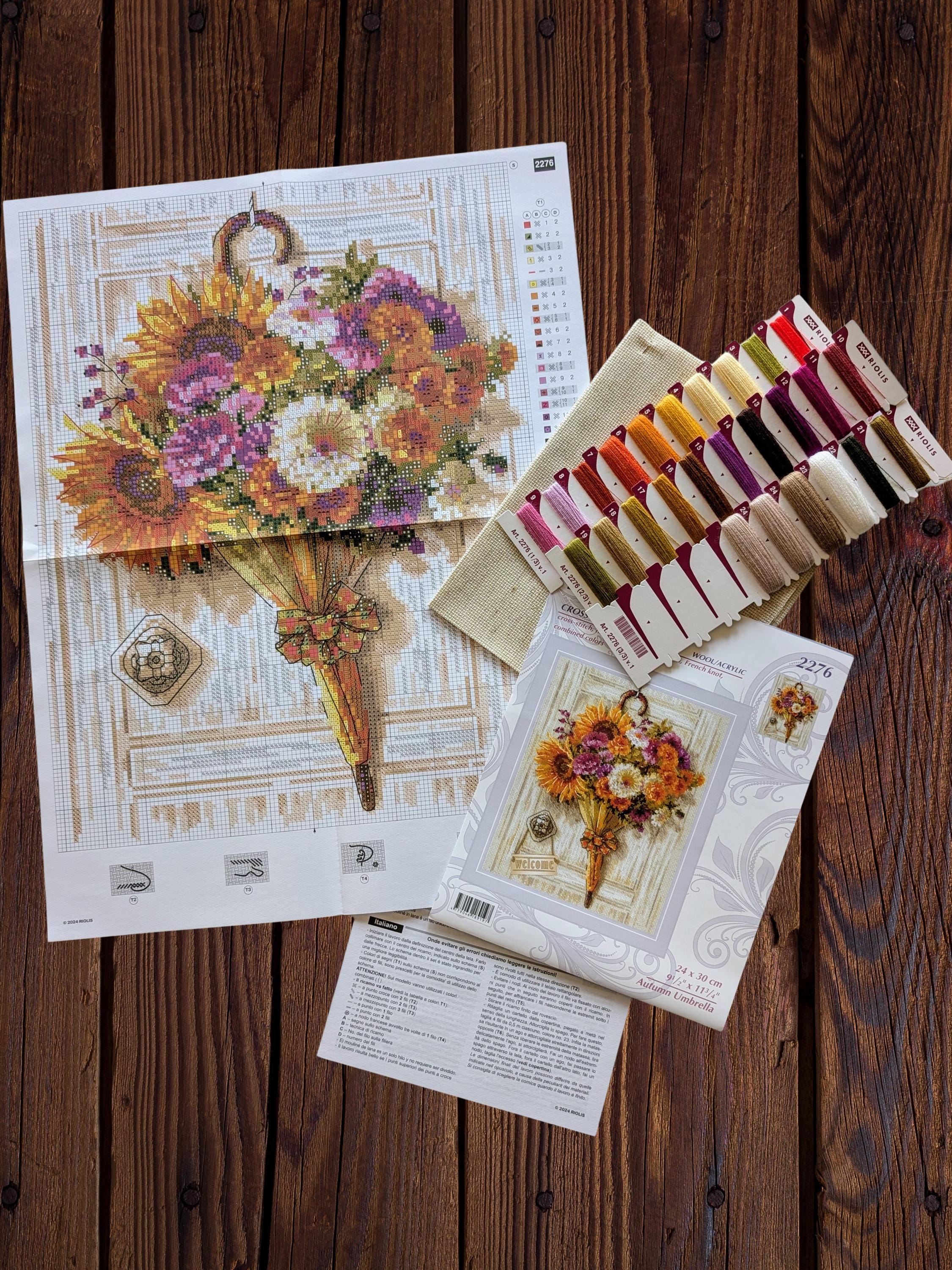 Kit Broderie Au Point De Croix Riolis – Parapluie Et Couronne, 24x30cm, DIY