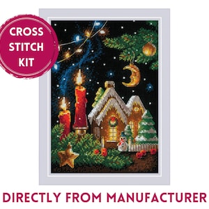 RIOLIS Counted Cross Stitch Kit 2165 Gingerbread Tale, Embroidery Kit with a Cozy Winter Spirit Tale, Christmas Themed Cross Stitch Art