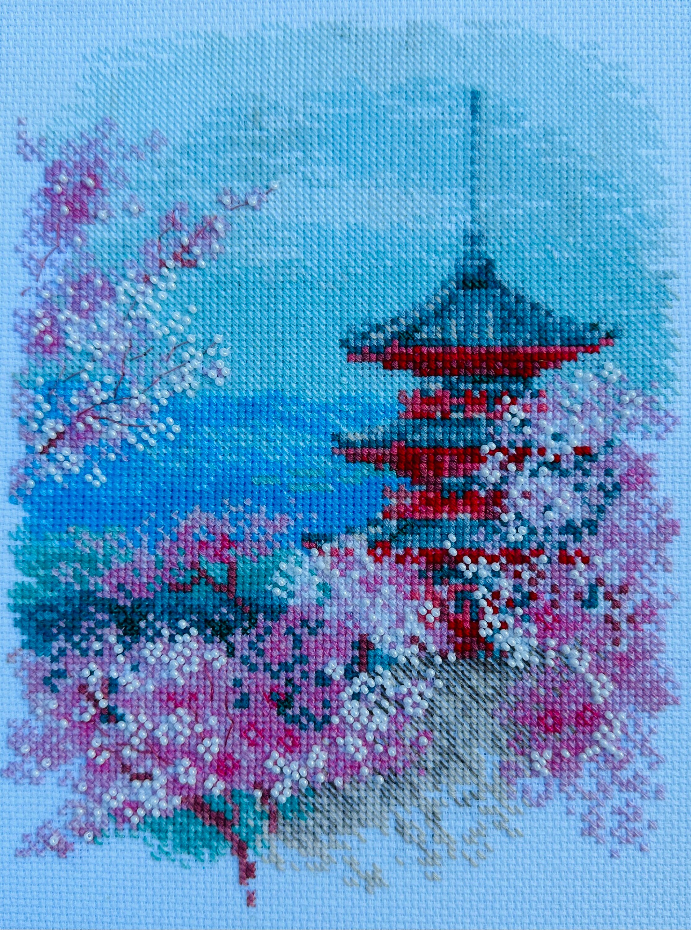 RIOLIS Sakura. Pagode Kit De Point De Croix, Coton, Multicolore, 18 X 24 Cm