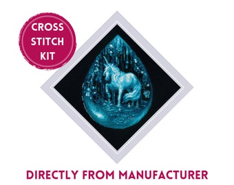 Counted Cross Stitch Kit Unicorn Tear With a Beautiful Unicorn in a Magical Forest, No. 2161, Fantasy Themed Embroidery Design by RIOLIS