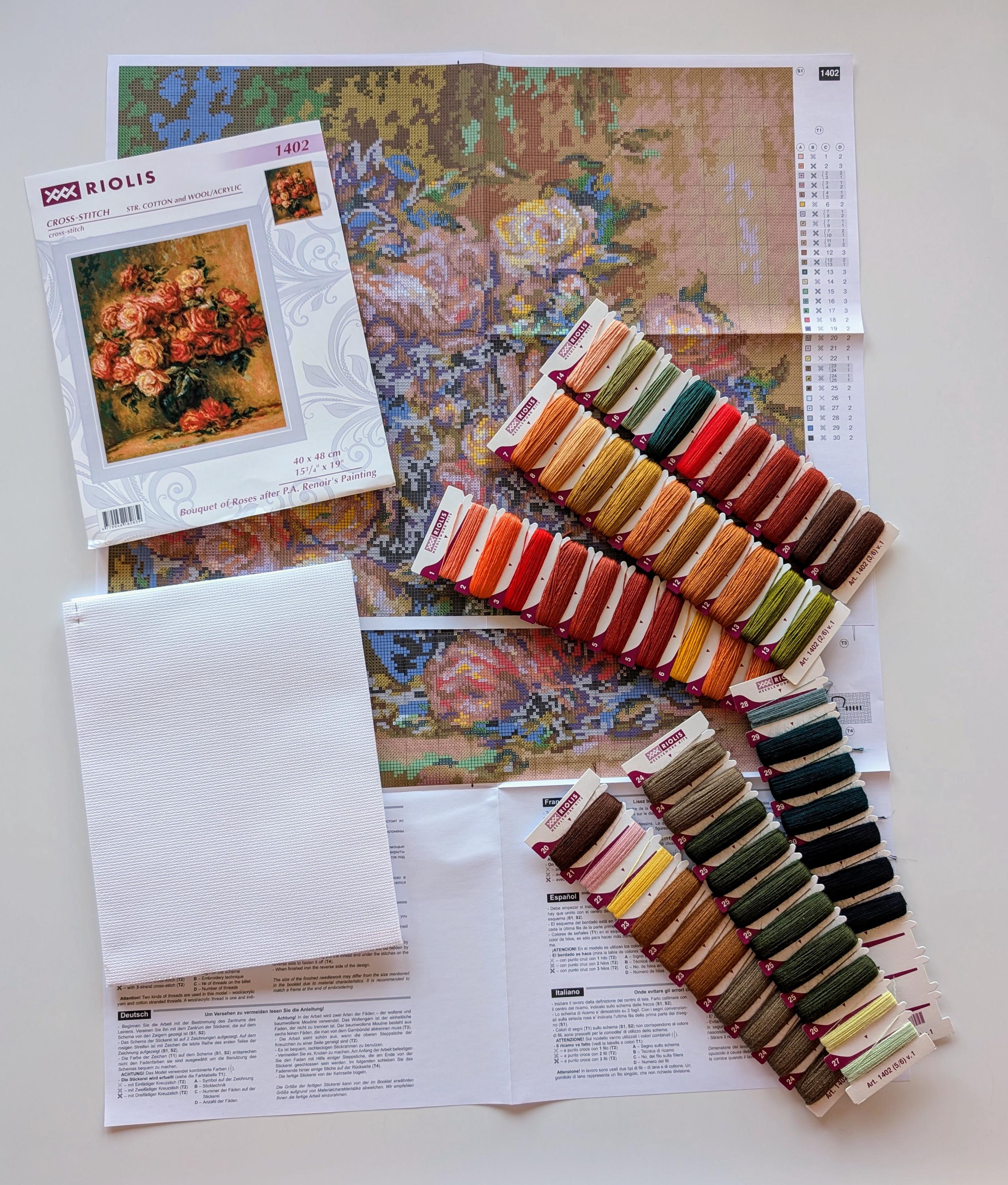 RIOLIS Kreuzstich-Set 'Ein Traum In Rosa' – Inkl. Garn, AIDA-Stoff 14ct, Nadel & Anleitung – Fertiges Motiv 30x30 Cm