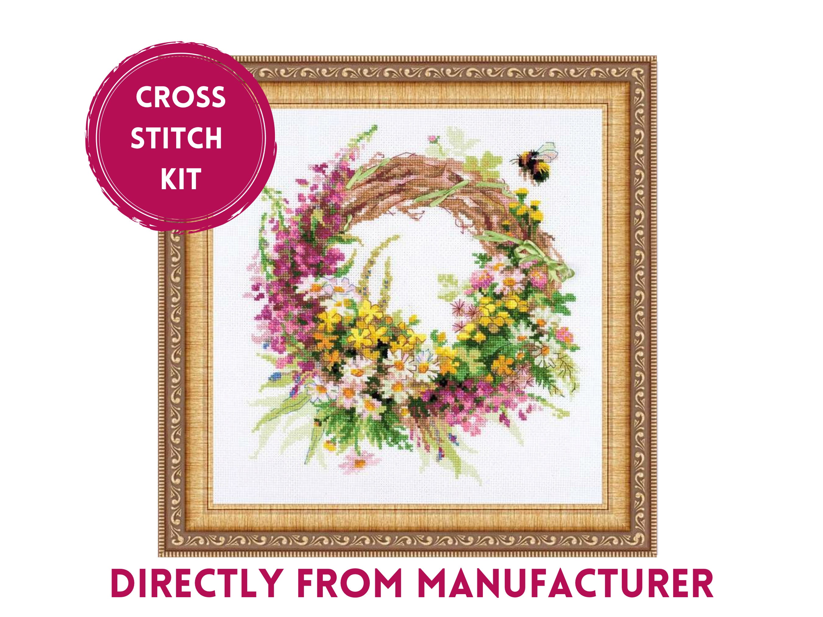 Counted Cross Stitch Kit Wreath With Fireweed, Colorful Wild