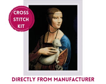 RIOLIS Counted Cross Stitch Kit 2222 Lady with an Ermine after L. da Vinci&#39;s Painting, Embroidery Kit with a Classical Artwork Reproduction