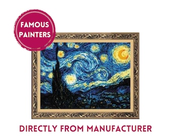 RIOLIS Counted Cross Stitch Kit 1088 Starry Night after V. van Gogh&#39;s Painting, Embroidery Kit with a Starry Night, Star Themed Wall Art