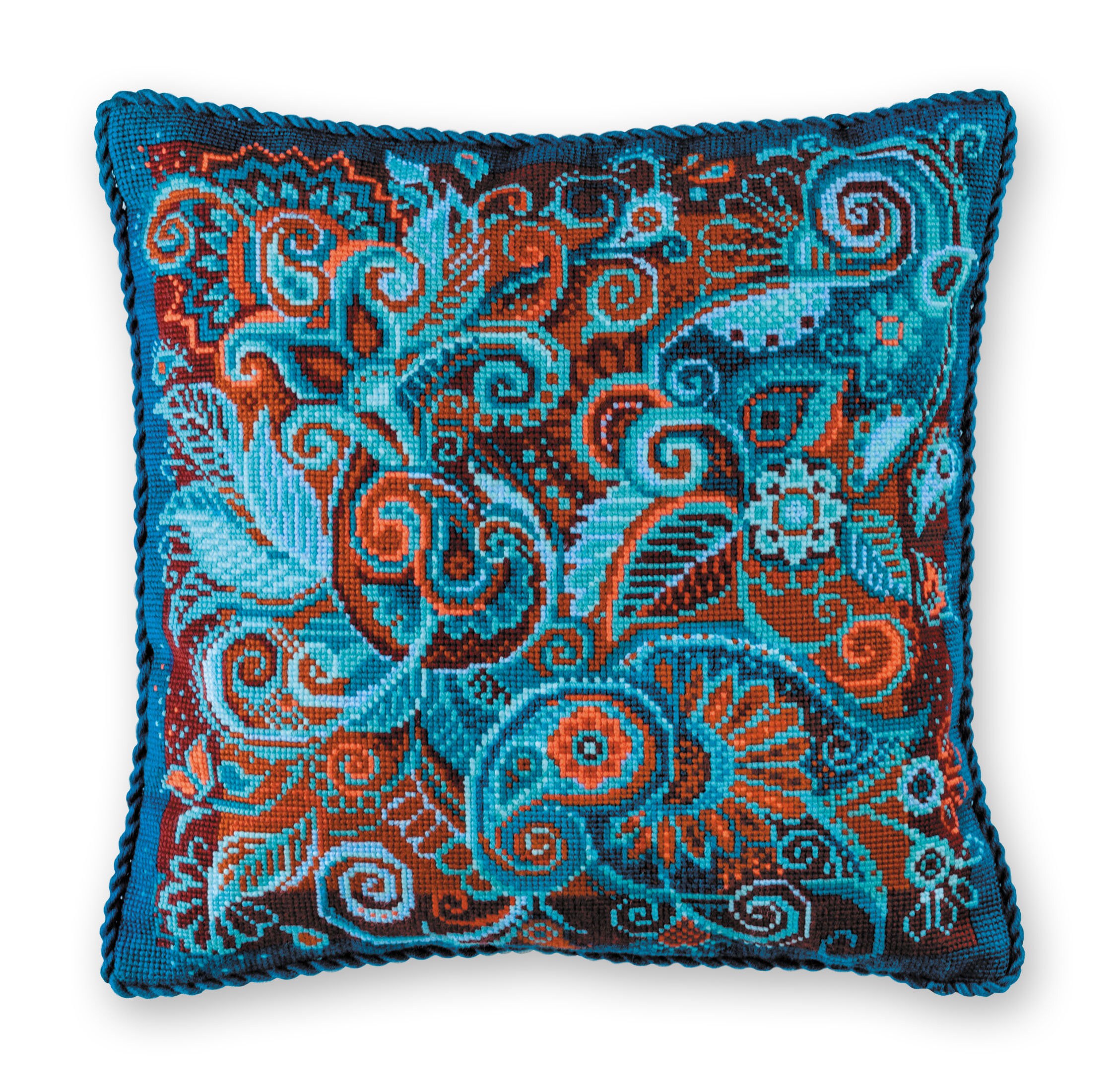 Roseta Persa. Kit De Punto De Aguja. Almohada De 40,6 X 40,6 Cm. Lienzo De Tapiz Impreso, Calidad Europea