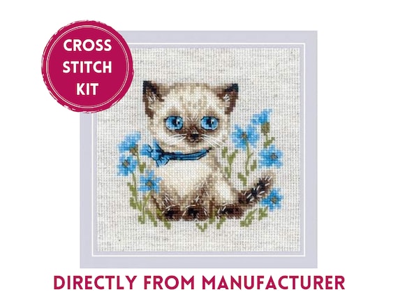 Kit De Broderie Point De Croix - Motif 'Chat Sur Une Branche Avec Lune' - Taille Unique - Neuf