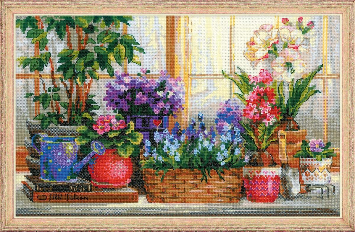 Riolis Kreuzstich-Set 'Fensterbank Mit Blumen' – Komplettset Mit Zählmuster Für Entspanntes Sticken