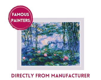 RIOLIS Counted Cross Stich Kit 2034 Water Lilies after C. Monet&#39;s Painting, Embroidery Kit with Beautiful Pink Lotuses in the Water
