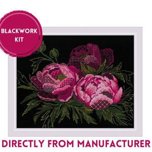 RIOLIS Counted Cross Stitch Kit 2024 Lace Peonies, Embroidery Kit with Gorgeous Laced Pink Peonies, Flower Themed Cross Stitch Art