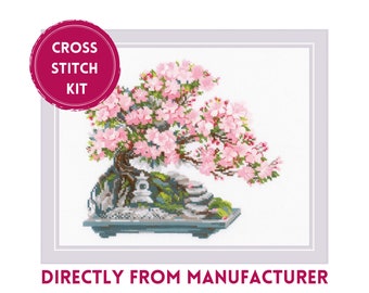 RIOLIS Counted Cross Stitch Kit 2042 Flowering Bonsai, Embroidery Kit with a Gorgeous Bonsai Tree, Bloom Themed Cross Stitch