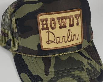 Camo Print Howdy Darlin Western Inspired Trucker Hat