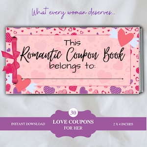 Romantic Love Coupons for Her, Best Valentine&#39;s Day Gift, Anniversary, Birthday, Mother&#39;s Day Gift for her, DIY Coupon Book Digital Download