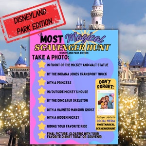 Magical Scavenger Hunt Photo Selfie Challenge for Family Disneyland Vacation Photo Scavenger Treasure Hunt for Kids and Adults