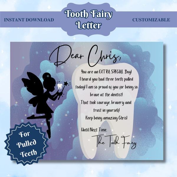 Tooth Fairy Letter First Pulled Tooth Letter from the Tooth Fairy Tooth Fairy certificate receipt for boy or girl Proud Note