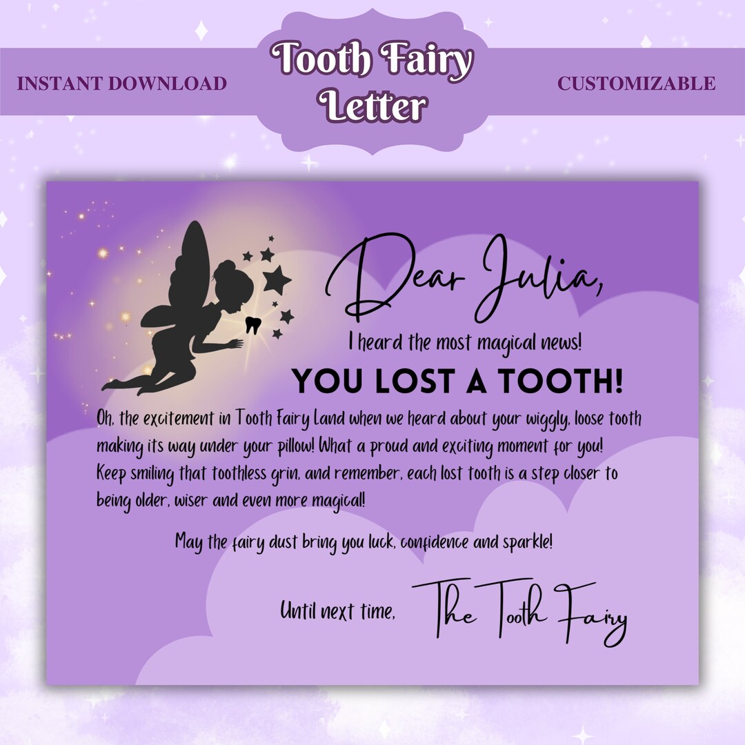 Personalized Tooth Fairy Letter First Lost Tooth Keepsake digital 
