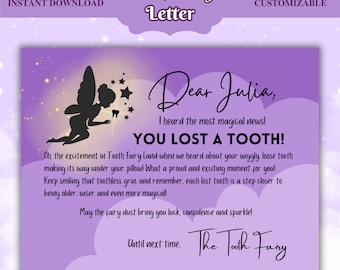 Personalized Tooth Fairy Letter, First Lost Tooth Keepsake (Digital Download)