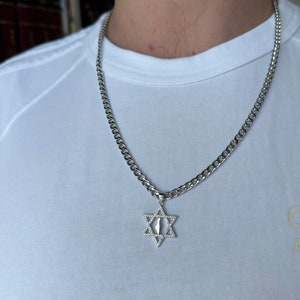 Collier étoile de David, combinaison Israël, argent sterling 925, colliers pour hommes, collier judaïque, bijoux juifs, bijoux judaïques.