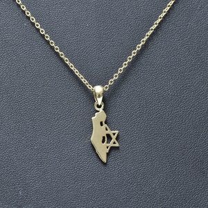 Collier carte d'Israël, combinaison d'étoiles de David, symbole juif, argent sterling 925, plaqué or 21 carats, bijoux israéliens, bijoux juifs, judaïque.