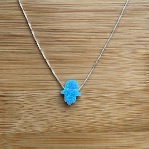 Light Blue Opal Hamsa Necklace: Sterling Silver Hand of Fatima Pendant