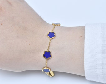 Clover bracelet, quality clover bracelet,18K gold, clover bracelet,blue,green,red, five leaf clover bracelet,gift for her,gift for woman.
