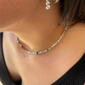 Beaded Choker, Natural Gemstones, Beaded Necklace, Summer Jewelry, 2mm white stone, Handmade, Beaded Minimalist Choker, Gift for Her.