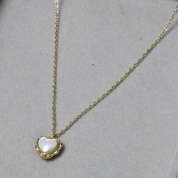 Vintage Heart Necklace, Gold Filled Vintage, Mother of Pearl