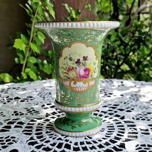 Dresden Hand Painted Porcelain Vase #1 - Potschappel Carl Thieme China - German Porcelain - Floral Mint Green Little Vase Urn -15,5cm height