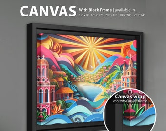 Framed Canvas Print, Casitas Puerto Vallarta, Mexico  Printed Canvas Wall art Unique Art stretched canvas Wall Decor Birthday Christmas Gift
