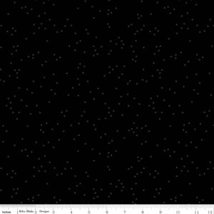 May include: Black fabric with a white polka dot pattern. The dots are small and evenly spaced.
