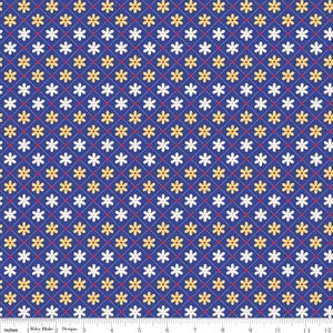 Riley Blake Fabric - Sunnyside Ave Daisy Blue by Amy Smart C7102-BLUE Fabric Yardage, 1/2 yard increments