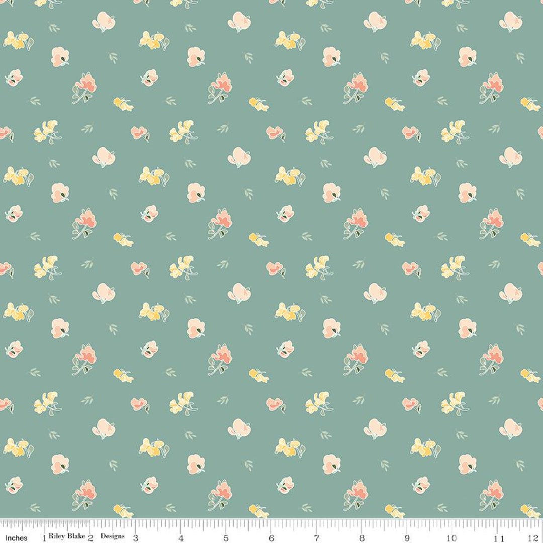 New Beginnings Sweet Peas Teal by Sandy Gervais for Riley Blake Fabrics ...