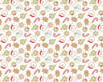 Gingerbread Kisses Sugar Cookies White by Doodlebug Design Inc for Riley Blake Fabrics C16441-WHITE, 1/2 yard increments