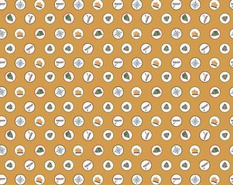 Love you Smore Badges Gold de Gracey Larson para Riley Blake Fabrics C12141-GOLD, incrementos de 1/2 yarda