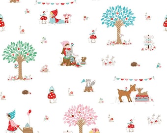 Whimsical Woodland Main White by Tasha Noel for Riley Blake Fabrics C17640-WHITE, 1/2 yard increments