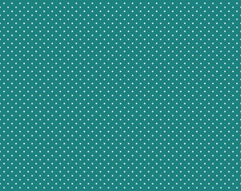 Riley Blake Fabric -White Swiss Dot On Teal C670-Teal