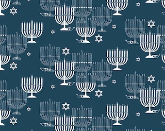 8 Nights, 8 Lights Main Navy C16420-NAVY, 1/2 yard increments